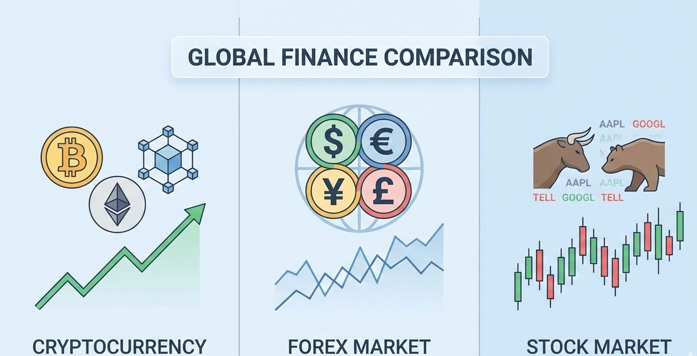 difference between crypto forex and share market