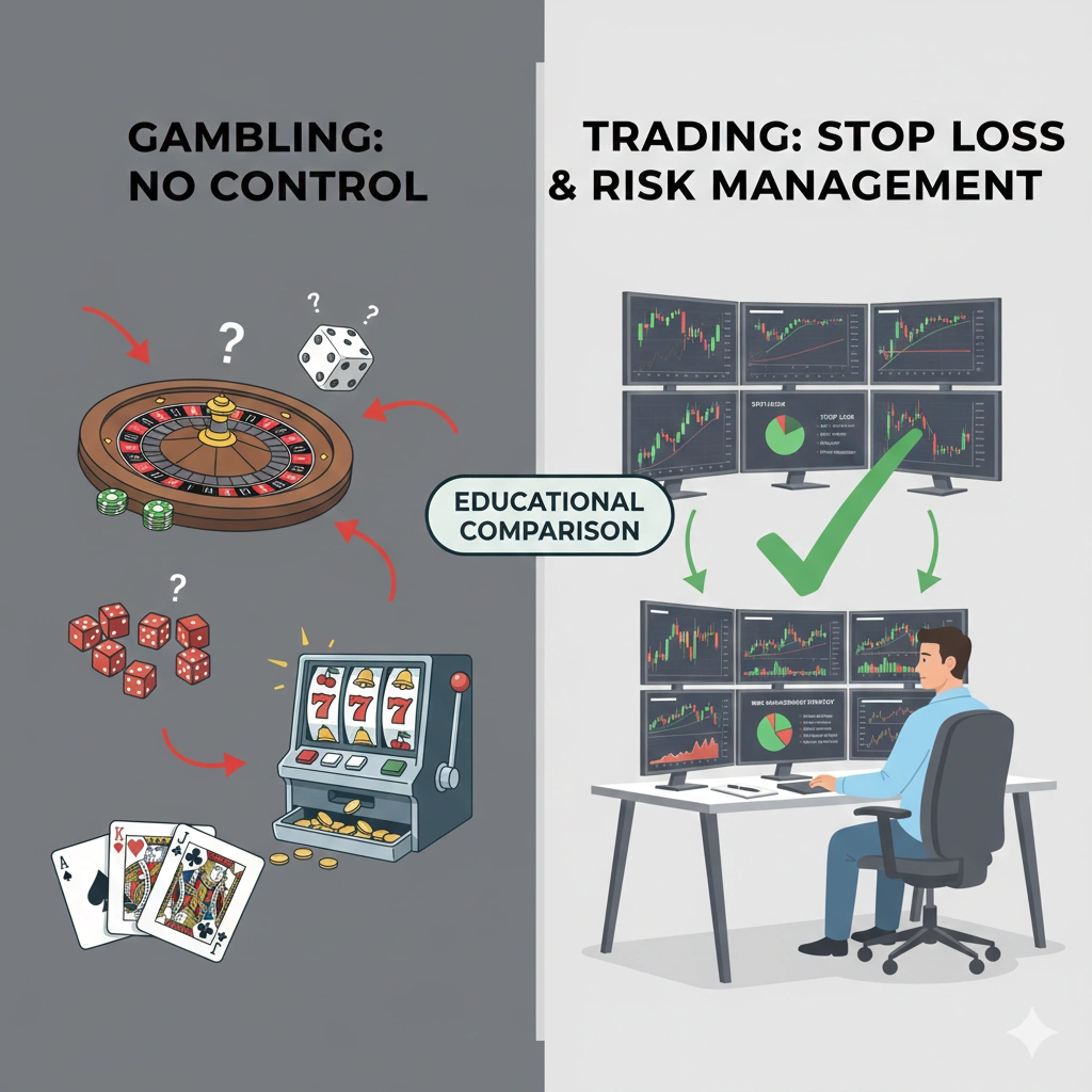 risk management difference between gambling and trading
